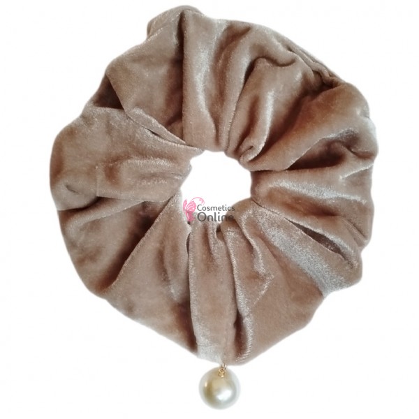 Elastic pentru par Cod ECD007KK din catifea Crem cu perla sidefate